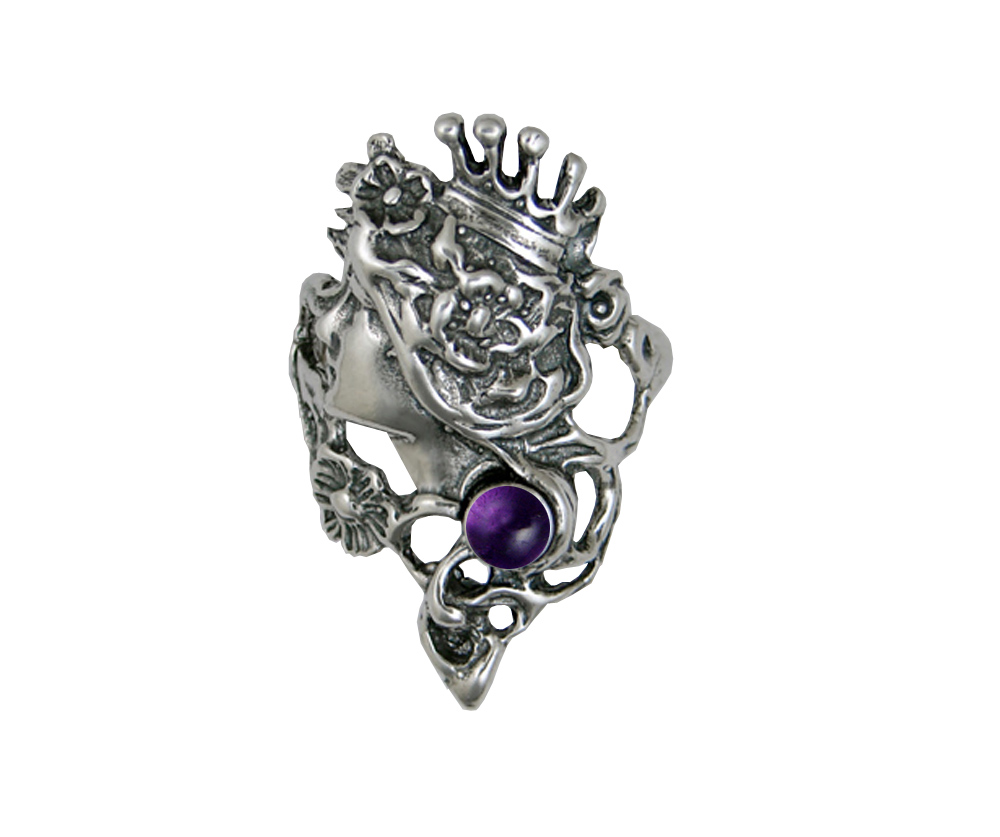Sterling Silver Fairy Queen Ring With Amethyst Size 11